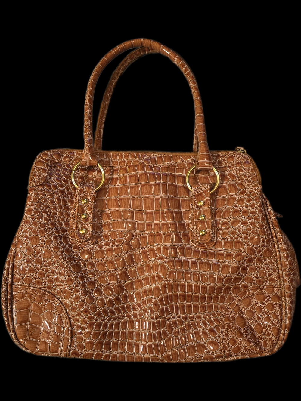 Joan Rivers Classics Faux Crocodile Handbag in Cognac.  Good Condition. 11x14x5
